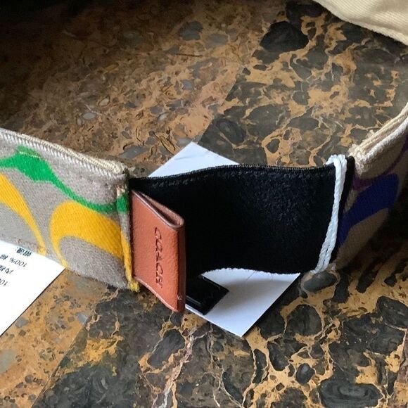 NWT COACH RAINBOW SIGNATURE COTTON/LEATHER VISOR NEW WITH TAG - Picture 5 of 9
